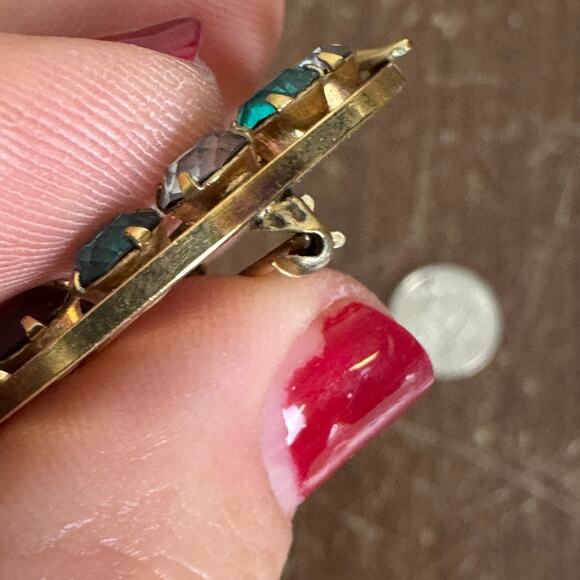 Van Dell 1950-60s 12 K GF Multicolor Rhinestone Circle Wreath Brooch Pin - Picture 5 of 5